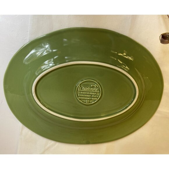 La Ceramica Large Oval Green Ceramic Serving Platter 15” X 11” Italy Brown Rim - Picture 7 of 8